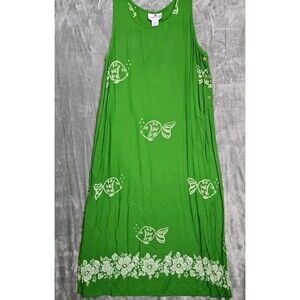 Desert Jems Sleeveless Maxi Dress Sz Med Green fish beach rayon summer